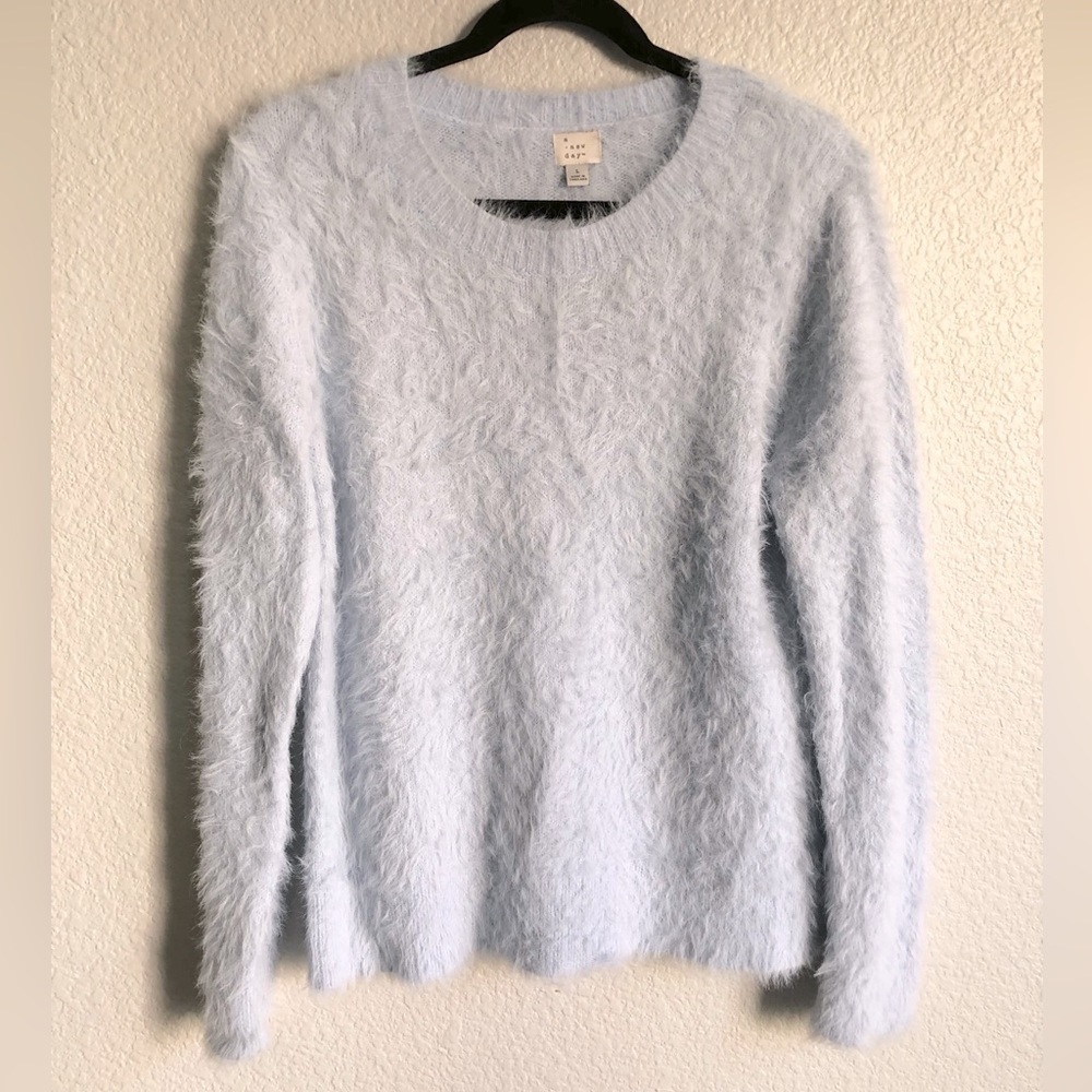 A New Day blue fur large long sleeve sweater top - Picture 2 of 5